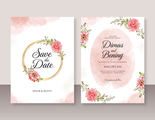 Wedding invitation set template with floral watercolor