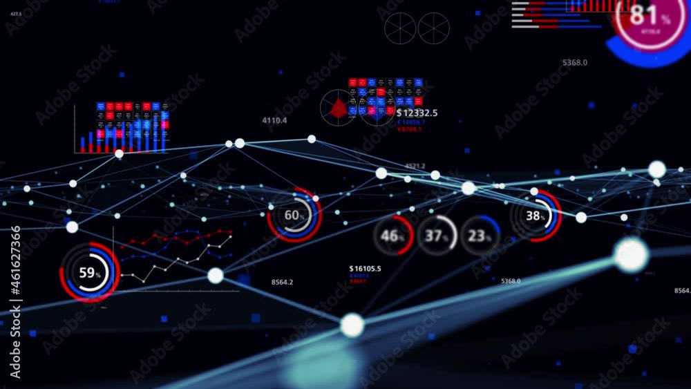 Fototapete Various charts and communication network concept. Data analysis.