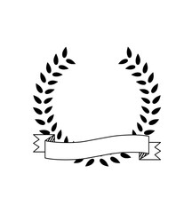 Outline simple laurel wreaths label with ribbon vector design.
