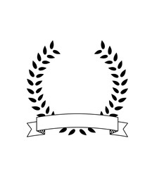 Outline simple laurel wreaths label with ribbon vector design.