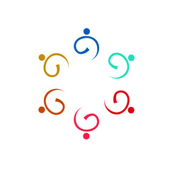 COLORFUL PEOPLE TOGETHER, TEAMWORK, WORKING TEAM, PEOPLE CONNECTED SIGN SYMBOL LOGO ISOLATED ON WHITE