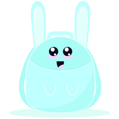 kids funny backpack in the form of a blue hare with ears, vector element in flat style