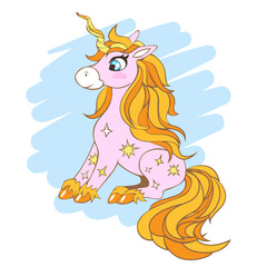 Cute pink magic unicorn with a stars.