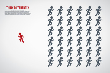 Think differently concept. Person changing direction. New idea, change, trend, courage, creative solution, innovation and unique way concept.