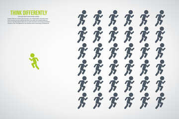 Think differently concept. Person changing direction. New idea, change, trend, courage, creative solution, innovation and unique way concept.