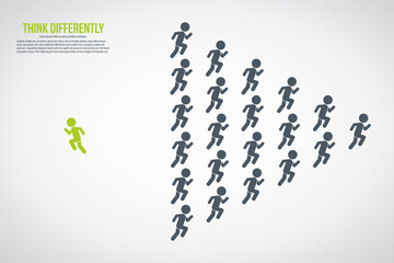 Think differently concept. Person changing direction. New idea, change, trend, courage, creative solution, innovation and unique way concept.