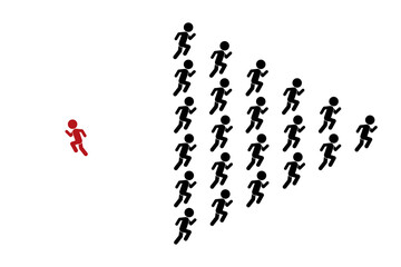 Think differently concept. Person changing direction. New idea, change, trend, courage, creative solution, innovation and unique way concept.