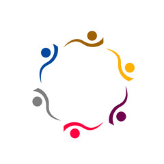 COLORFUL PEOPLE TOGETHER, TEAMWORK, WORKING TEAM, PEOPLE CONNECTED SIGN SYMBOL LOGO ISOLATED ON WHITE