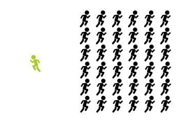 Think differently concept. Person changing direction. New idea, change, trend, courage, creative solution, innovation and unique way concept.