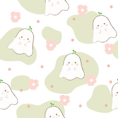Art & Illustration, Cute white ghost Halloween pattern, vector illustration.