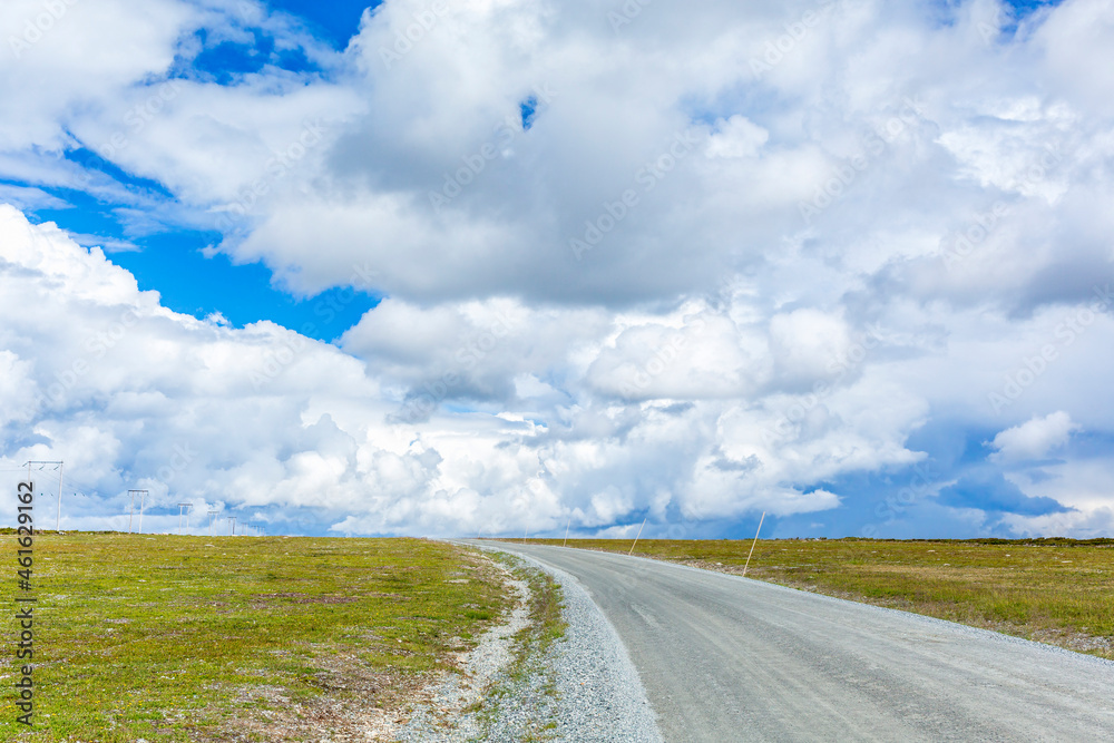 Wall mural dirt road to the horizon with clouds in the sky