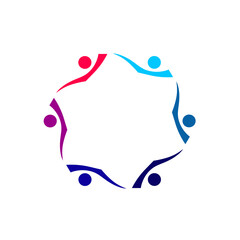 COLORFUL PEOPLE TOGETHER, TEAMWORK, WORKING TEAM, PEOPLE CONNECTED SIGN SYMBOL LOGO ISOLATED ON WHITE
