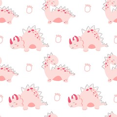 Fototapeta premium Art & Illustration, Cute pattern pink dinosaurs, vector illustration.