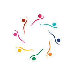 COLORFUL PEOPLE TOGETHER, TEAMWORK, WORKING TEAM, PEOPLE CONNECTED SIGN SYMBOL LOGO ISOLATED ON WHITE