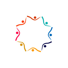 COLORFUL PEOPLE TOGETHER, TEAMWORK, WORKING TEAM, PEOPLE CONNECTED SIGN SYMBOL LOGO ISOLATED ON WHITE