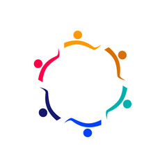 COLORFUL PEOPLE TOGETHER, TEAMWORK, WORKING TEAM, PEOPLE CONNECTED SIGN SYMBOL LOGO ISOLATED ON WHITE