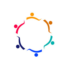 COLORFUL PEOPLE TOGETHER, TEAMWORK, WORKING TEAM, PEOPLE CONNECTED SIGN SYMBOL LOGO ISOLATED ON WHITE