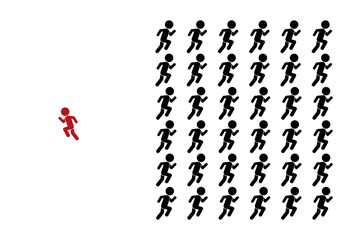 Think differently concept. Person changing direction. New idea, change, trend, courage, creative solution, innovation and unique way concept.