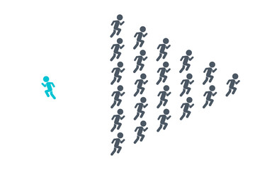 Think differently concept. Person changing direction. New idea, change, trend, courage, creative solution, innovation and unique way concept.