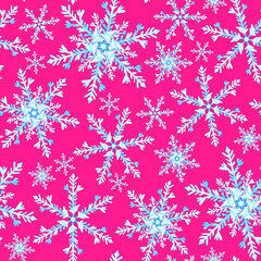Naklejka na ściany i meble Christmas snow seamless pattern on a red background. Watercolor snowflakes print. 