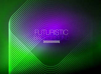 Neon color square shape lines abstract background. Shiny magic energy and motion concept, vector abstract wallpaper background