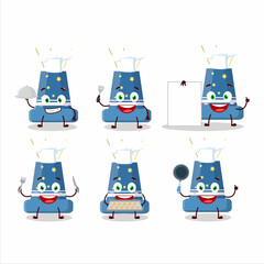 Cartoon character of reloadable mortar with various chef emoticons