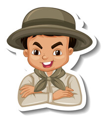 Boy in safari outfit cartoon character sticker