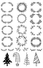 A set of Christmas wreaths and twigs for decorating a Christmas card.
