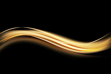 Gold wave flow and golden glitter lines on black background. Abstract shiny color wave luxury rich invitation background. Luxury  flow wallpaper web design.