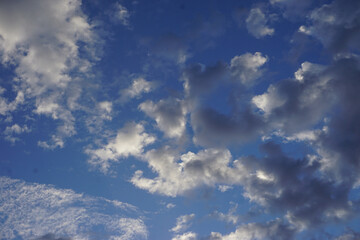 Fluffy white clouds and blue sky
