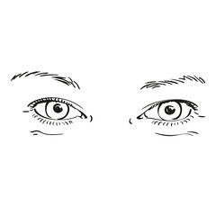 Hand drawn beautiful eyes isolated on white background, Vector illustration