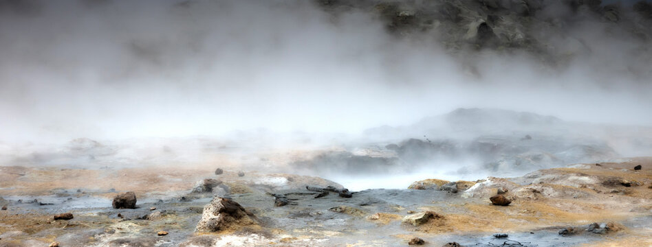Steaming fumarole in geothermal area of Hverir, Iceland