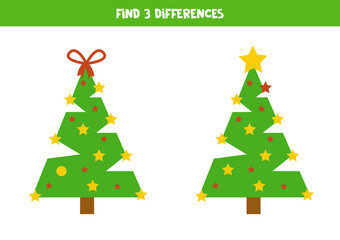 Naklejka na ściany i meble Find 3 differences between two cute Christmas trees.