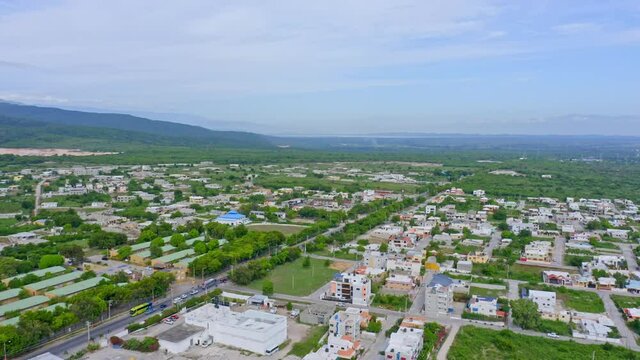 Panoramic View Of Buildings And Houses In Santa Cruz de Barahona, Barahona Province, Dominican Republic - aerial drone shot