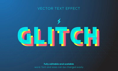 Glitch vector text effect, simple fun glitch colorfull text style typoghraphy.