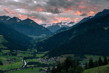 Virgental after sunset on a cloudy day in summer