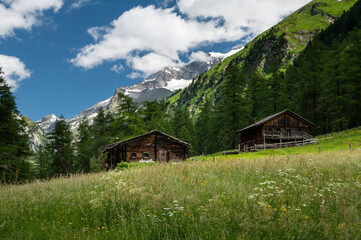 Old small wooden houses in the alps
