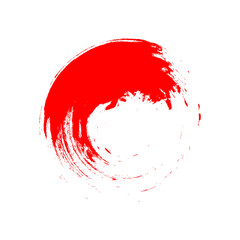 red circle brush enso symbol, smear circle shape with scribble hand drawn, ink dirty stain red on white, paint stripe brush strokes circle symbol