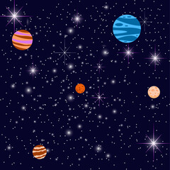 Obraz na płótnie Canvas Starry Night Sky With Planets
