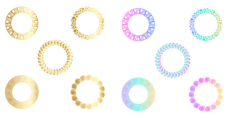 Geometric Circle Elements Icons In Gold And Rainbow Color