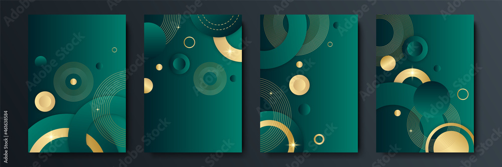 Poster modern simple dark green and gold glitter abstract geometric background with 3d stripes concept. abs