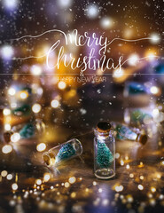 Fototapeta na wymiar Merry Christmas and happy new year concept, Close up, Elegant Christmas tree in glass jar decoration.