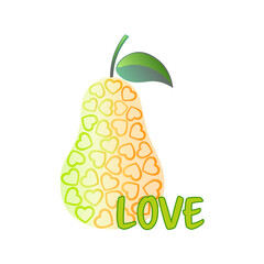 pear fruit juicy heart love yellow vector illustration