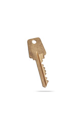  not new, old metal key from apartment house isolated on white background