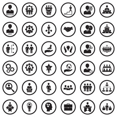 CEO And Manager Icons. Black Flat Design In Circle. Vector Illustration.