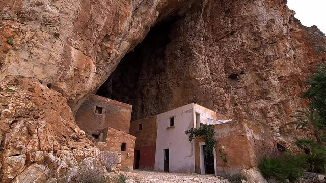 Grotta Mangiapane or Scurati Cave in Sicily, Italy. Tilt-up
