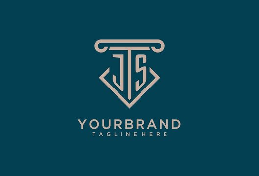 JS initial with pillar icon design, clean and modern attorney, legal firm logo