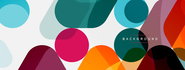 Color bubbles and rounded geometric shapes on white. Vector geometric minimal abstract background for wallpaper, banner, background, landing page