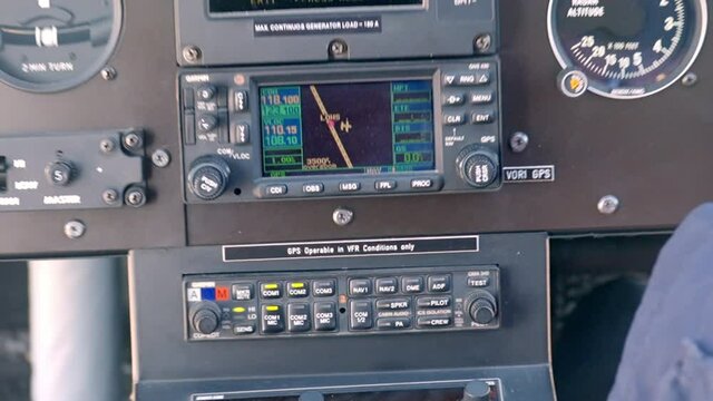 radio control boxes inside a helicopter where we see all the markers with all the controllers and all kinds of very technical measuring device to know how the helicopter flies