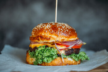 hamburger on black background